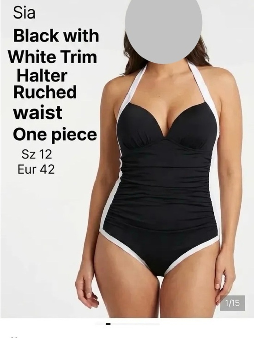 NWT Sia Australian Black & white Halter  Ruched waist One piece Sz 12 Eur 42